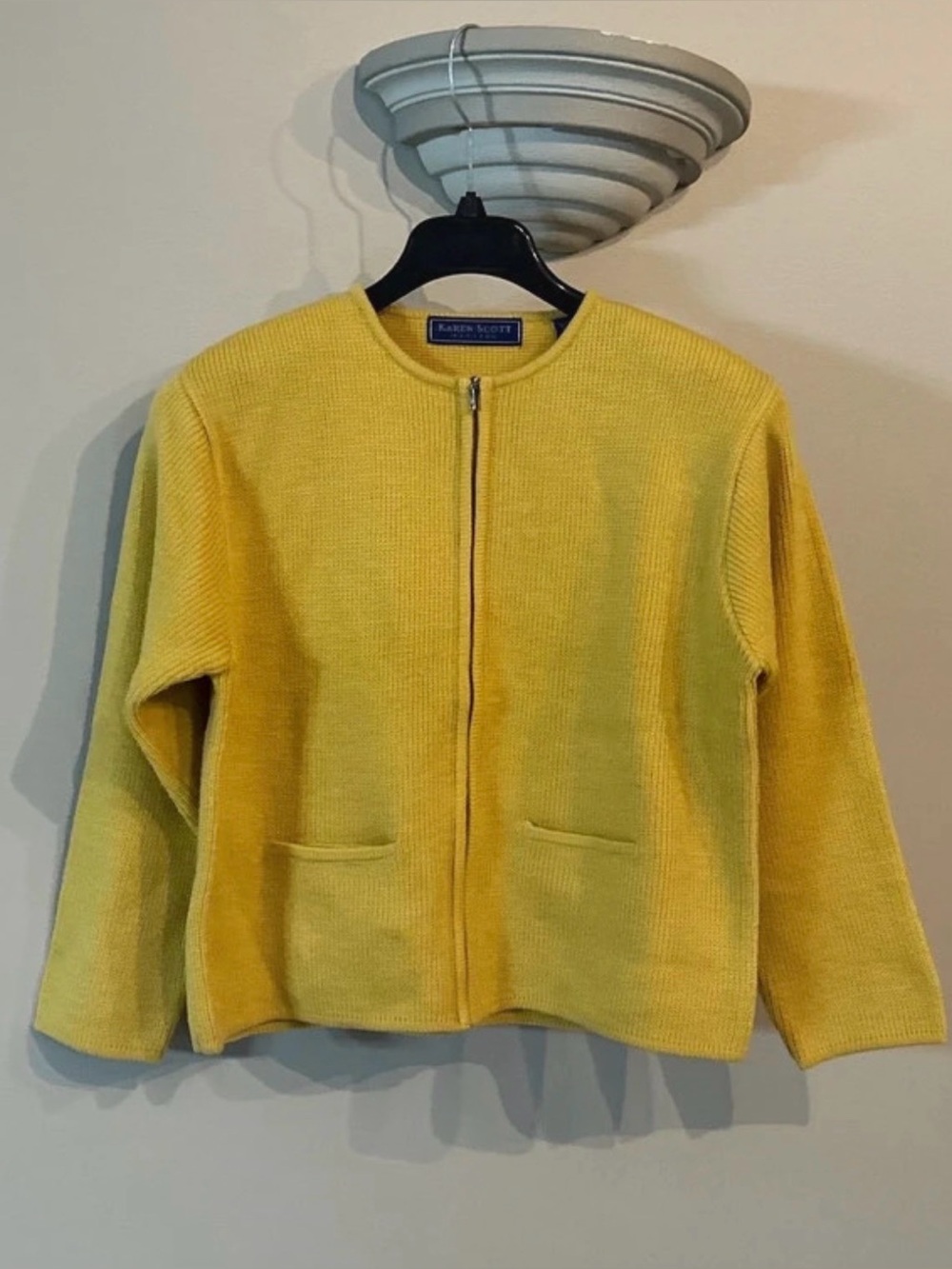 Karen Scott Women's Yellow Full Zip Cardigan Acrylic Wool Knit Sweater Jacket
